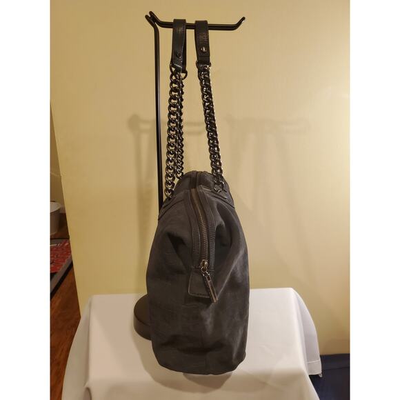 Tory Burch MCGRAW SUEDE CHAIN-SHOULDER SLOUCHY TOTE- Gray Large Zip Top - Picture 4 of 11